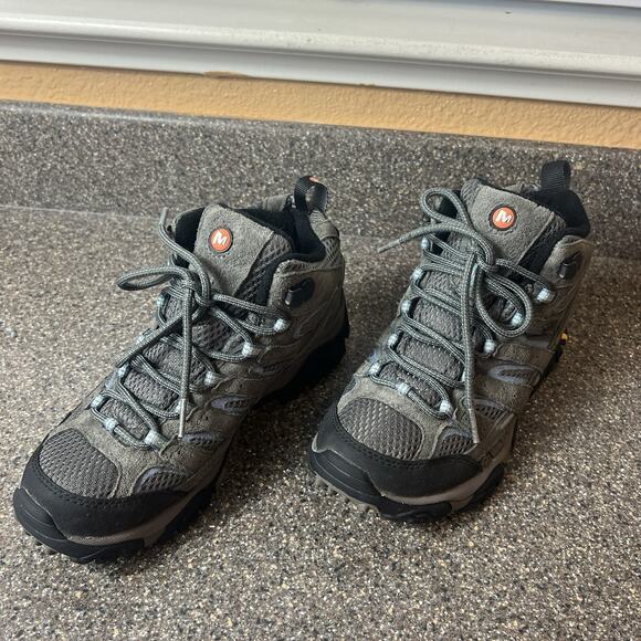 Merrell Granite Gray Leather/Mesh Hiking Ankle Boots Womens Size 7 Lace Up Shoes - Picture 2 of 11